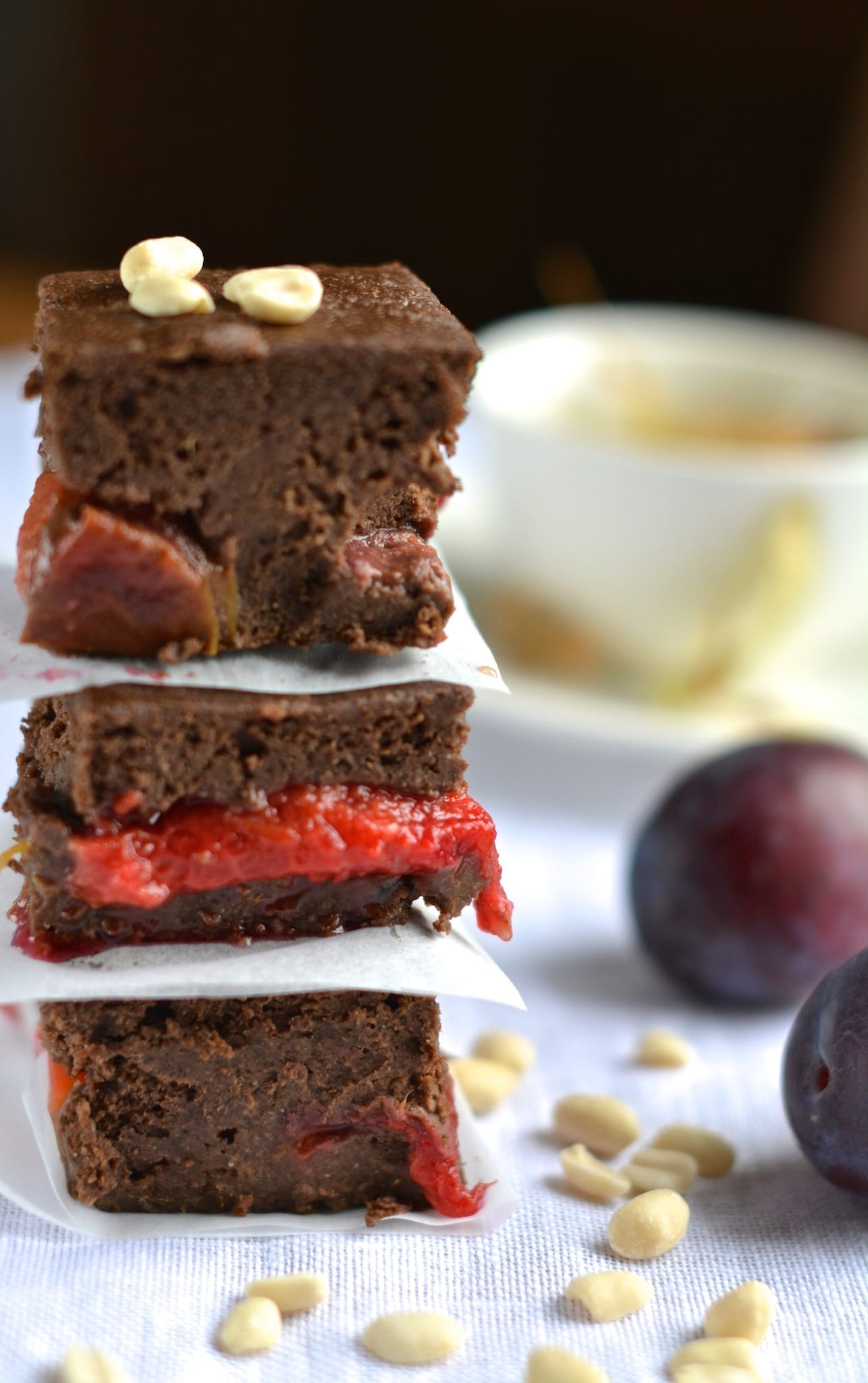 recipe, dessert, breakfast, brownie, carob, cacao, plums, coconut milk, oat flour, buckwheat flour, dates, banana, apple sauce, sugar-free, gluten-free, casein-free, vegan, plant-based, lactose-free