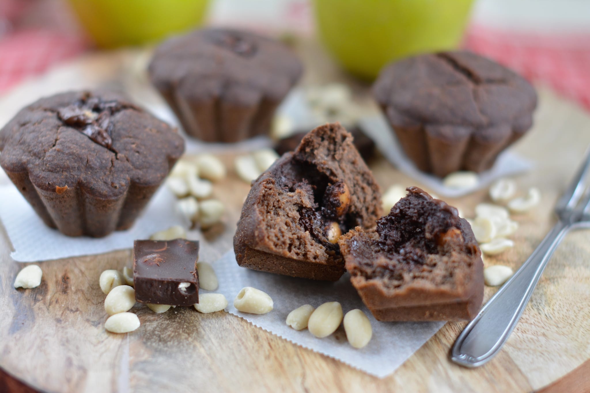 gluten free chocolate chip muffins with peanut butter and persimmon