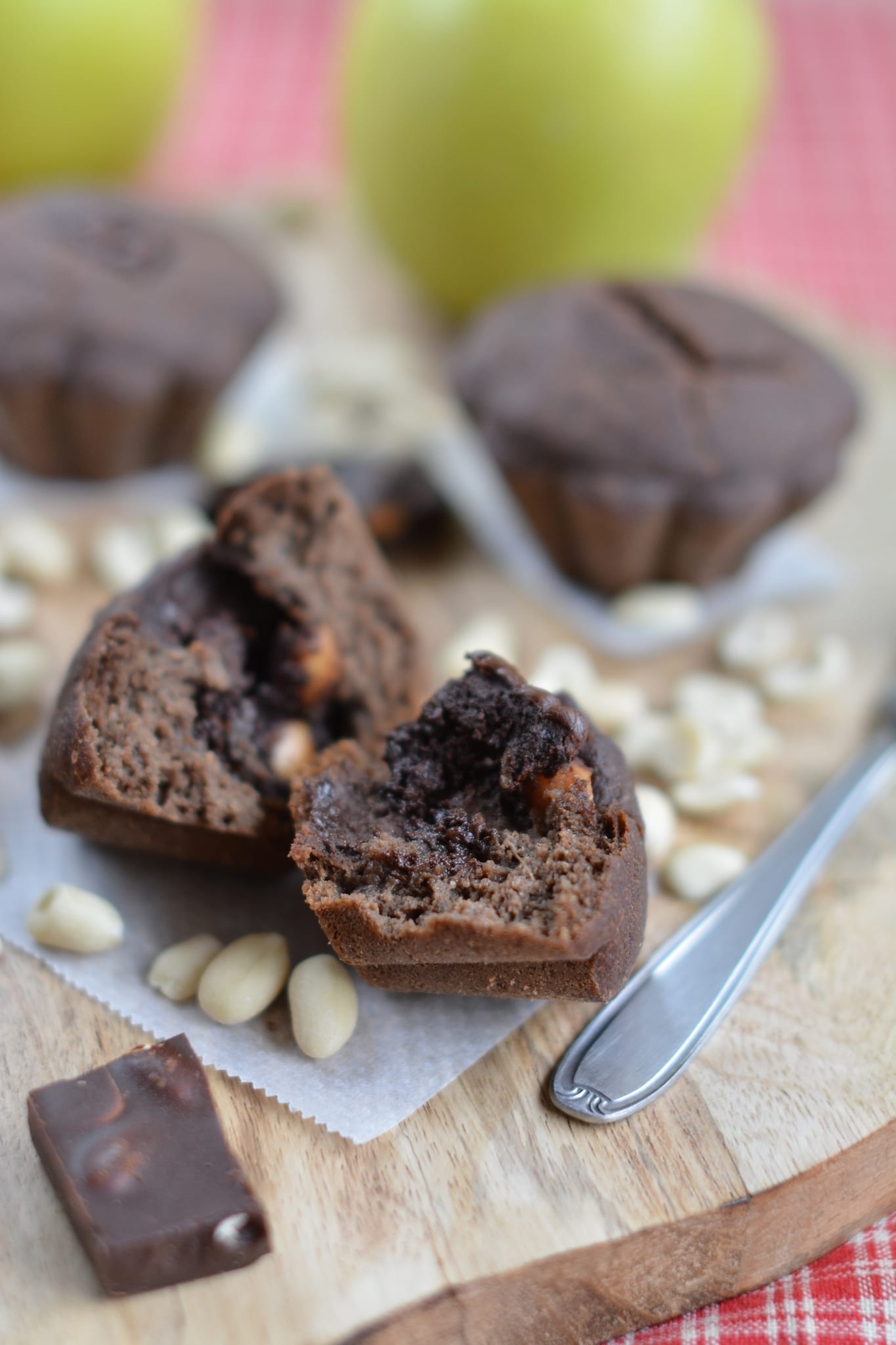 gluten free chocolate chip muffins with peanut butter and persimmon