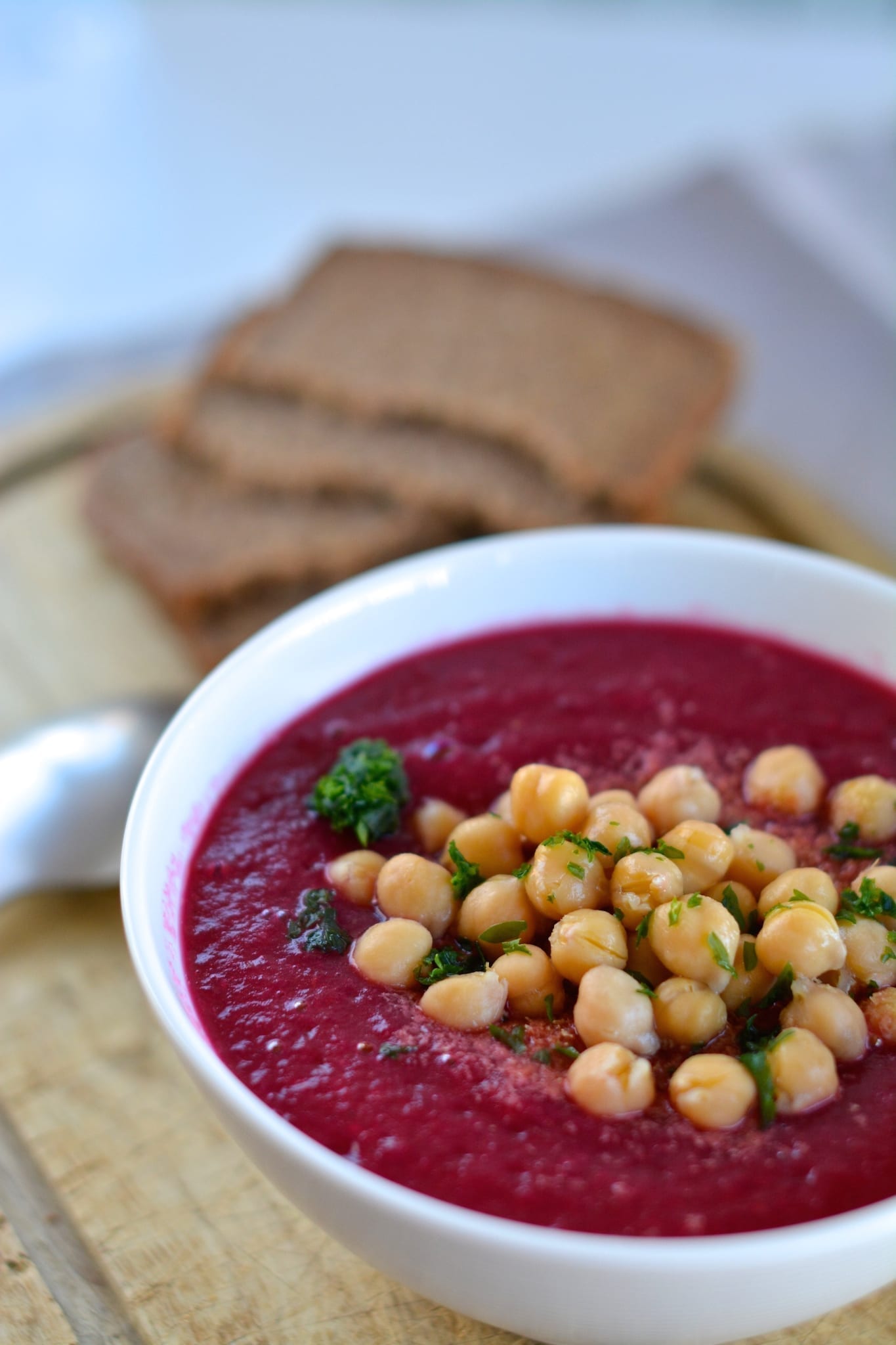 soup, beetroot, chickpeas