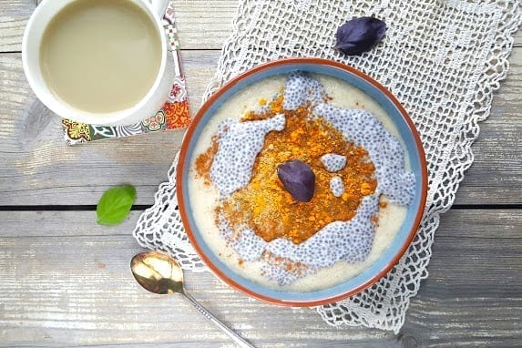 Oat Bran Porridge with chia pudding and spices, vegan candida diet meal plans