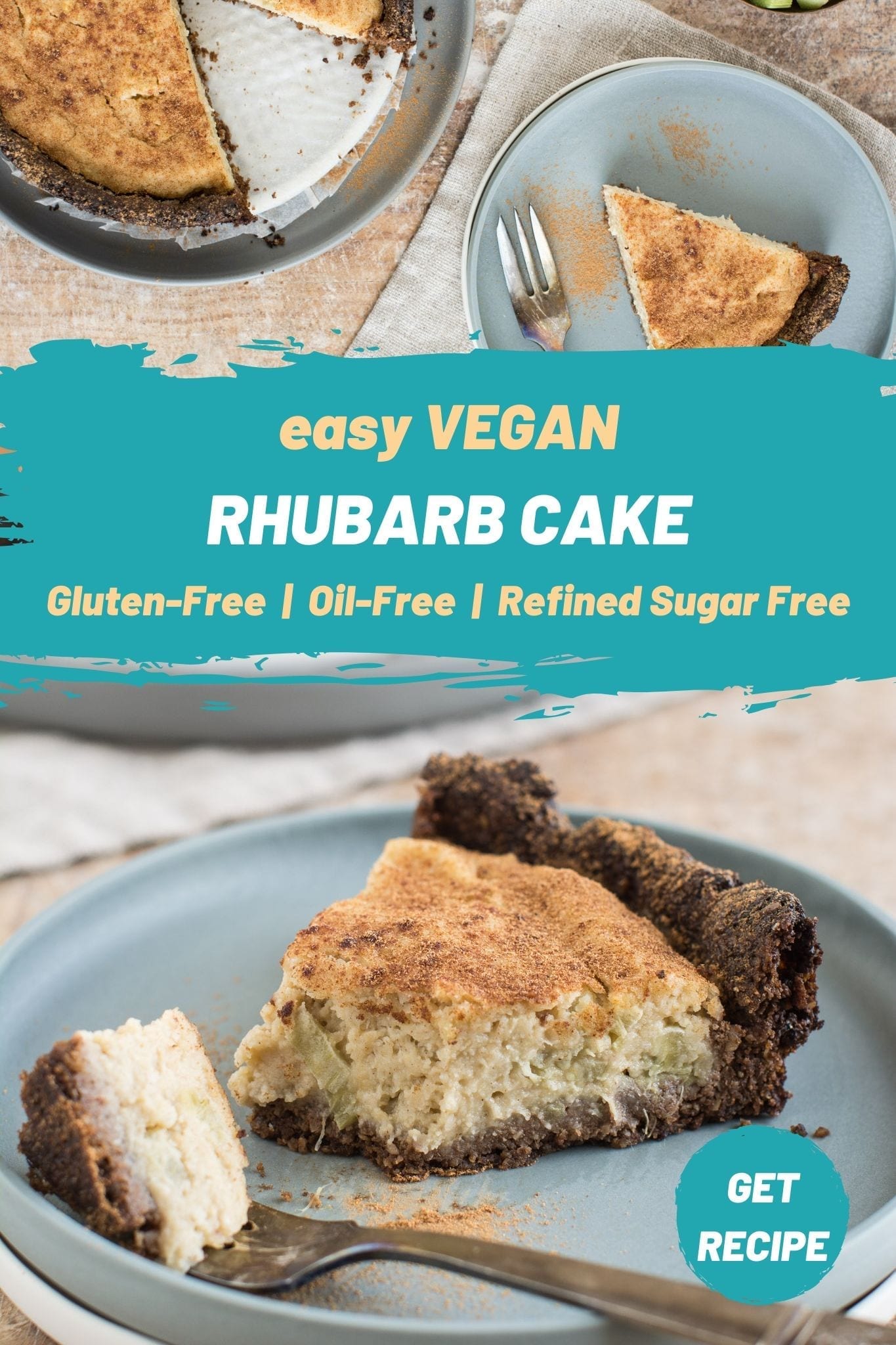 This easy gluten-free vegan rhubarb cake has only 10 ingredients and doesn’t require advanced baking skills. The dairy free filling is creamy and moist perfectly combining the sweetness of the batter and sourness of rhubarb. 