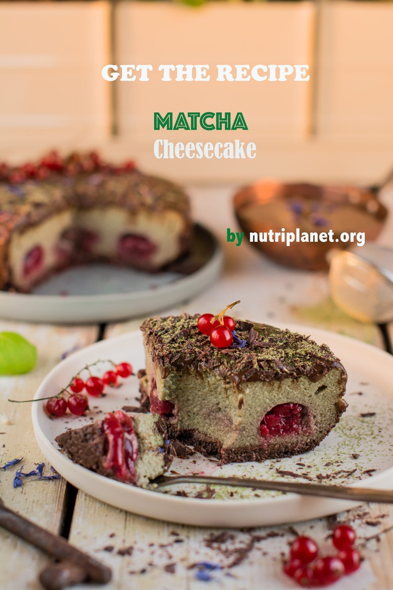 Vegan Matcha Cake with Tofu and Cherries