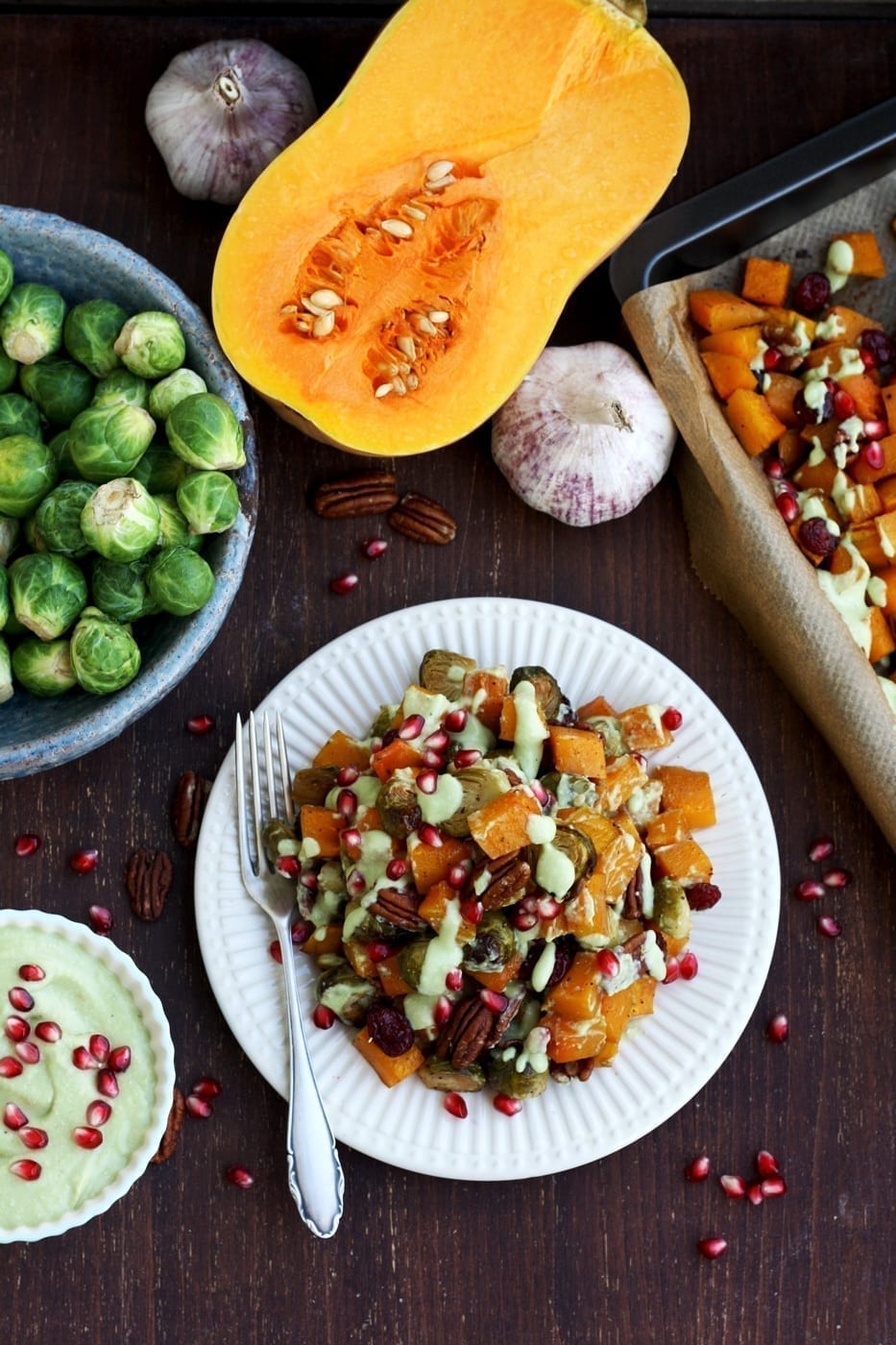 Vegan Christmas Dinner: Roasted Brussels Sprouts with Butternut Squash