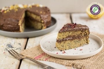 Easy gluten-free and oil-free vegan lemon cake with poppy seeds. It comes with chocolate frosting and tons of healthy legumes and veggies hidden inside.