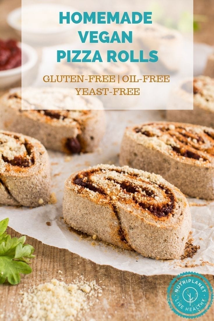 Homemade gluten-free vegan pizza rolls make a healthy savoury bite sized snack for busy weekdays. Furthermore, they are yeast-free and oil-free.