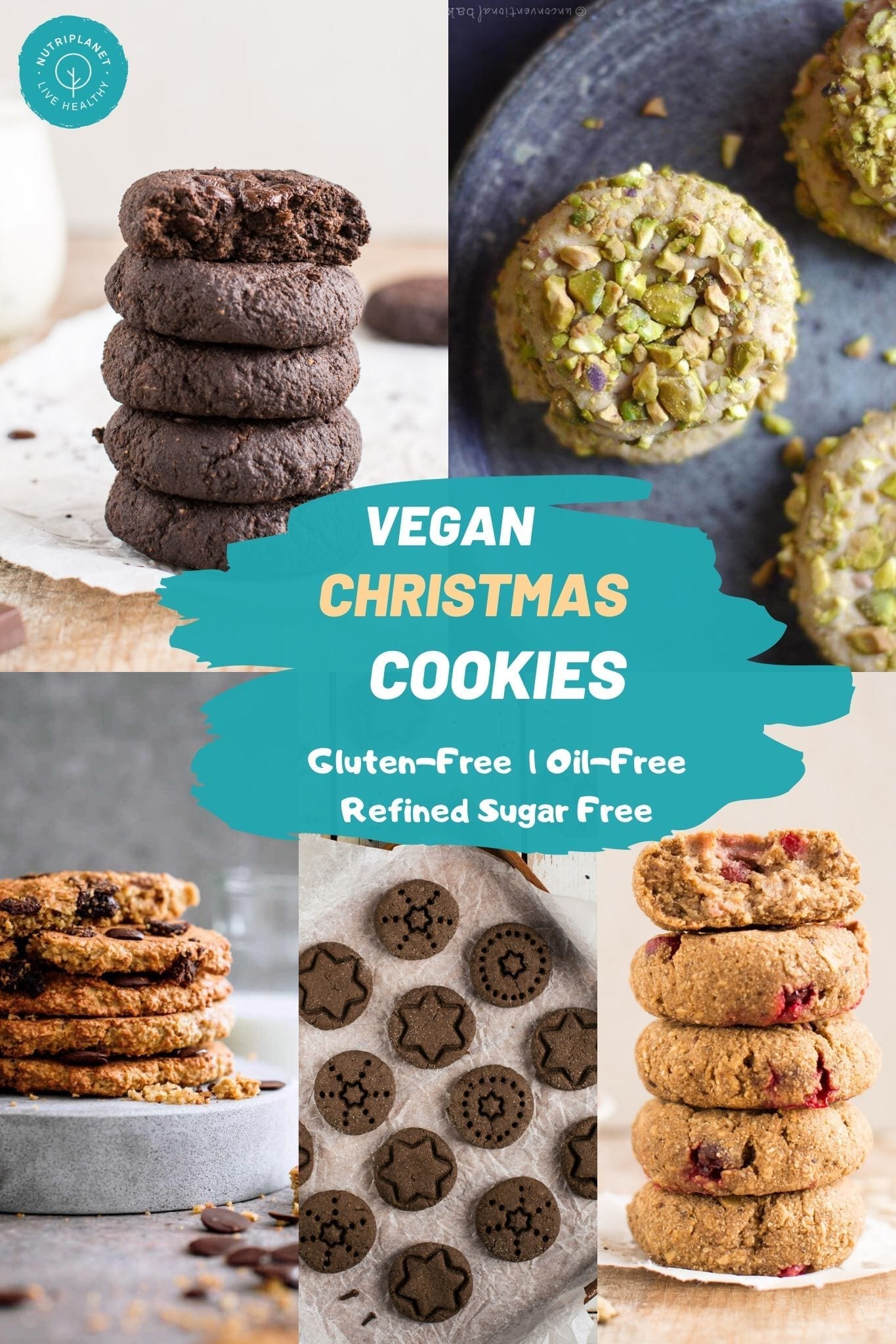 Healthy vegan Christmas cookies gluten free, oil free, refined sugar free