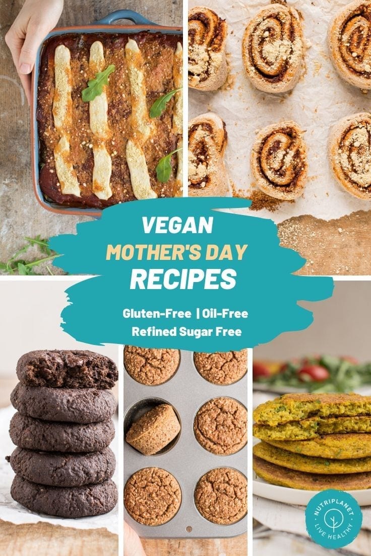 Delicious sweet and savoury vegan Mother’s Day recipes for brunch, lunch and dinner. Healthy gluten-free and oil-free recipes that your mother will love. 