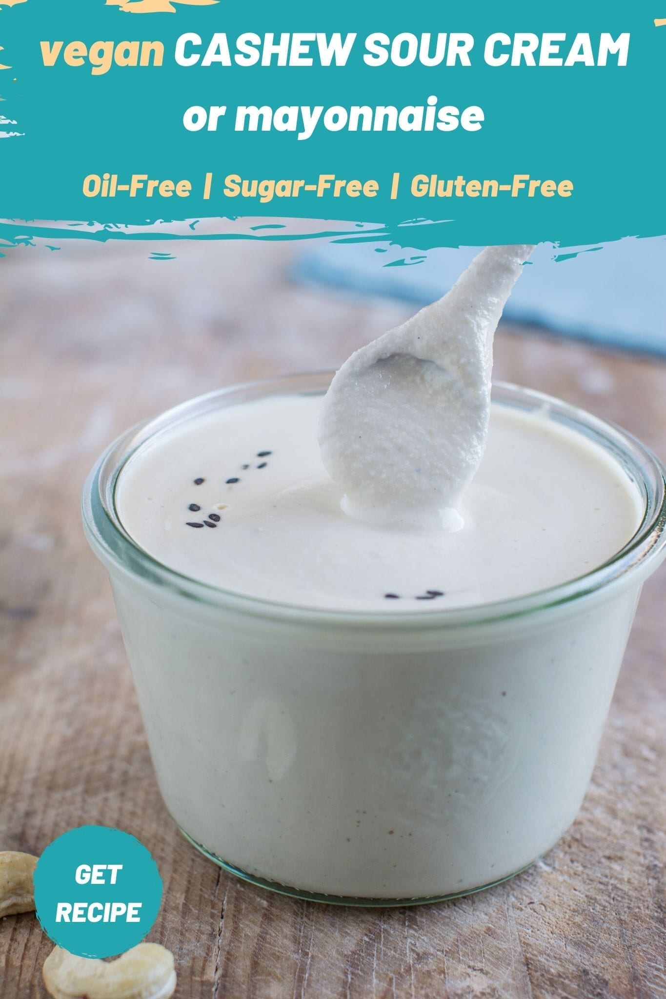 Vegan oil-free and gluten-free cashew sour cream that is quick to make and serves perfectly as dairy-free salad dressing or vegan mayonnaise in Russian potato salad. 