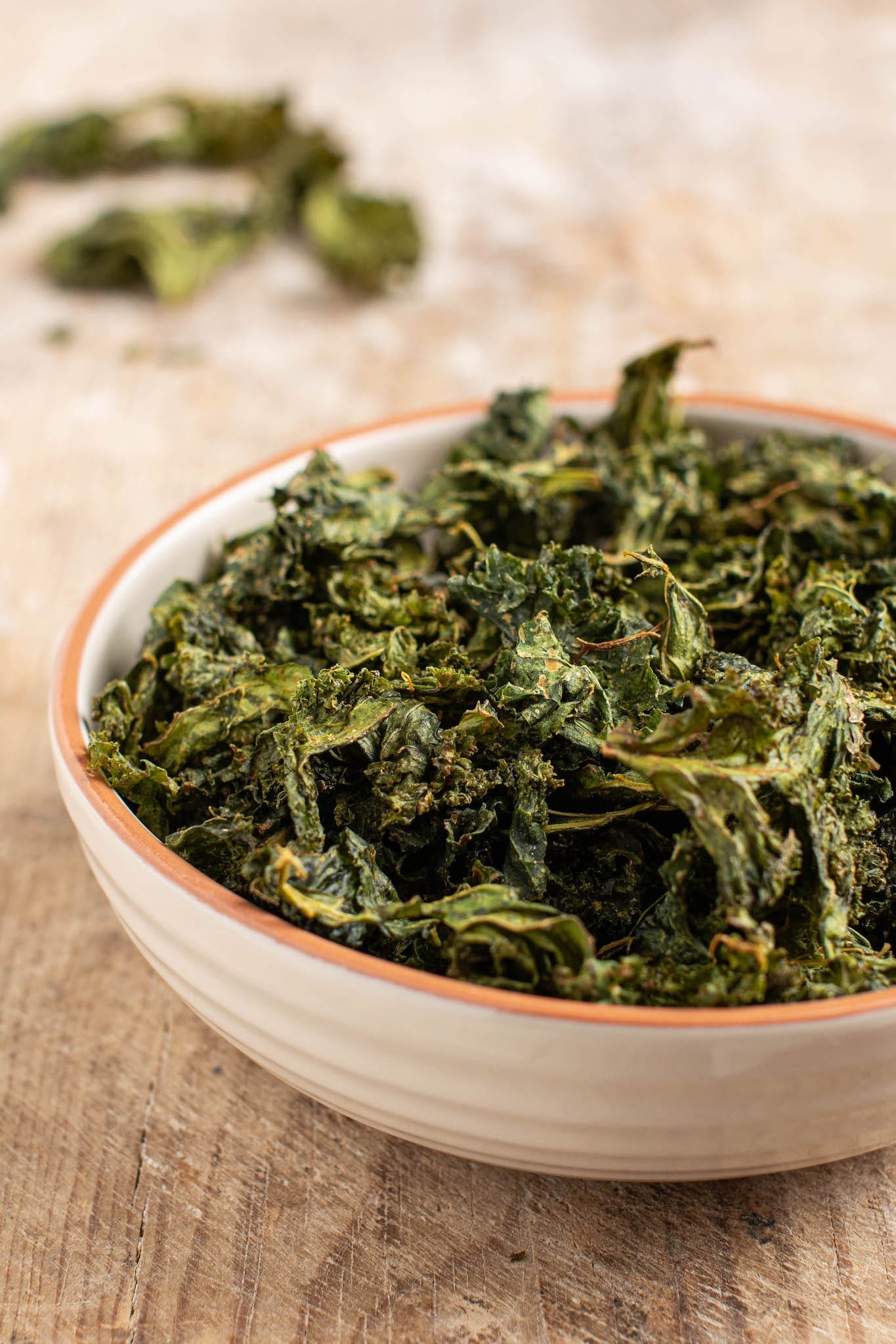 Try those delicious baked kale chips that are also oil-free. It’s a great recipe for a healthy snack instead of potato chips for when you crave something crispy and a bit salty