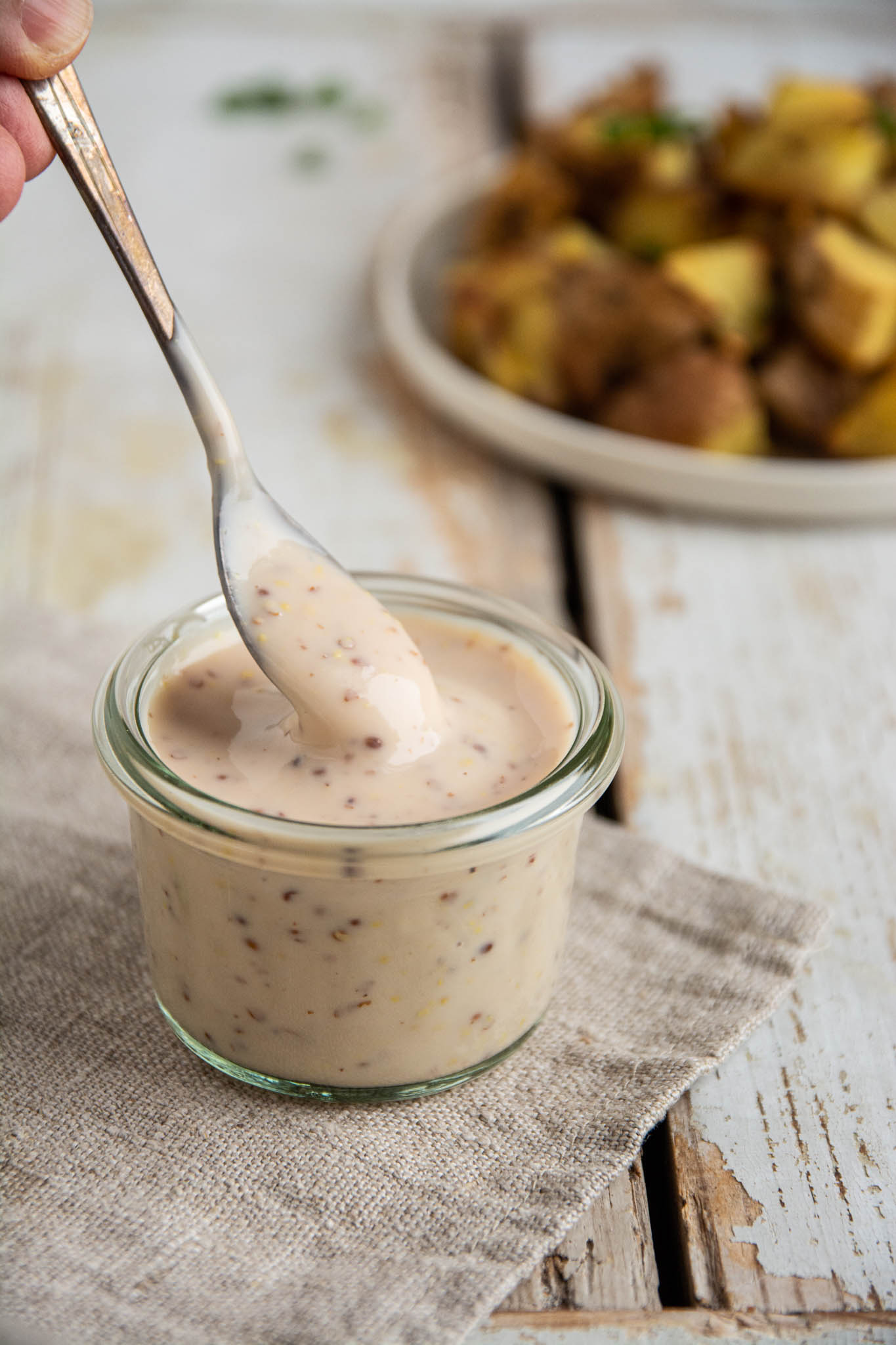 Learn how to make an easy oil-free vegan mustard dipping sauce that is perfect for dipping dumplings, baked potatoes, tacos, and raw veggies. Itโs one of those quick and easy recipes that require no skills and minimal time.